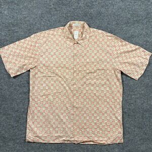 Burma Bibas Mens Button Up Shirt L Cotton Geometric Vintage 90s Short Sleeve